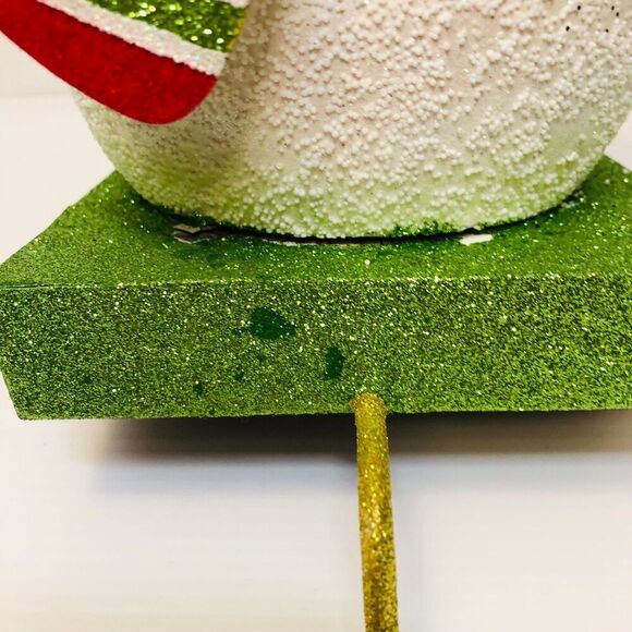 Vintage Christmas Shimmery Snowman Weighted Stocking Holder Mantel Decor - Picture 9 of 11